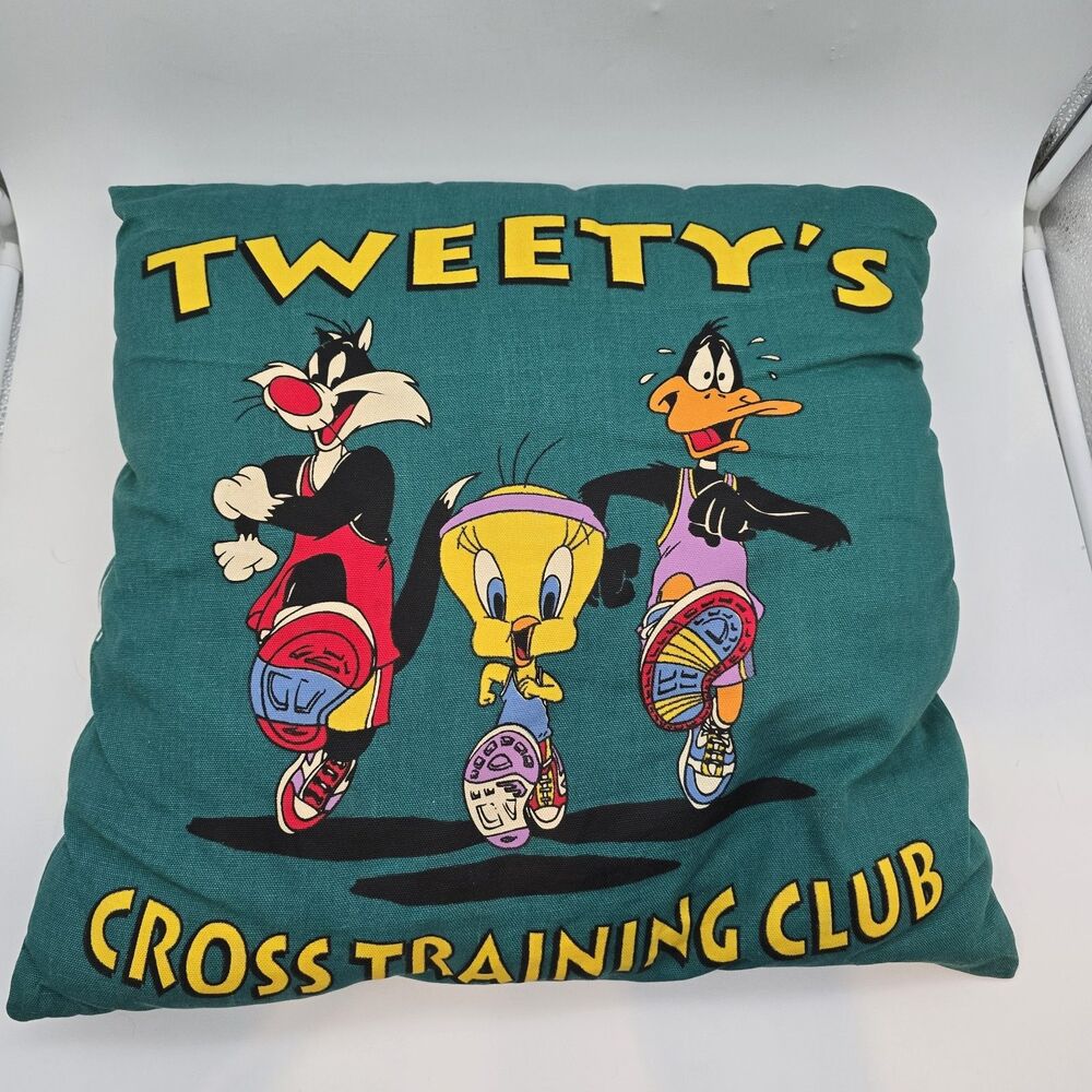 Vintage  Looney Tunes Tweety Bird Daffy Duck Sylvester Throw Pillow Warner Bro